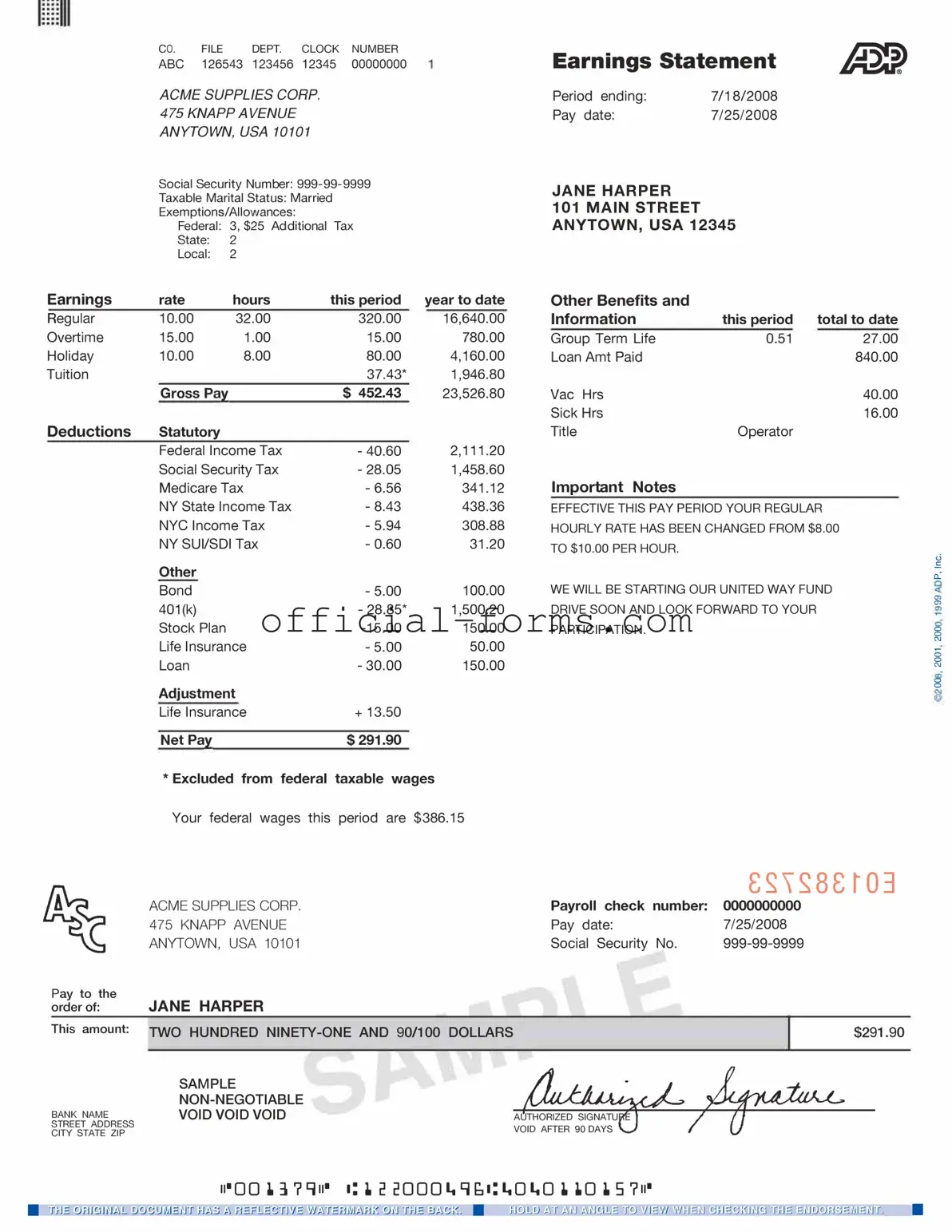 Blank Adp Pay Stub Form