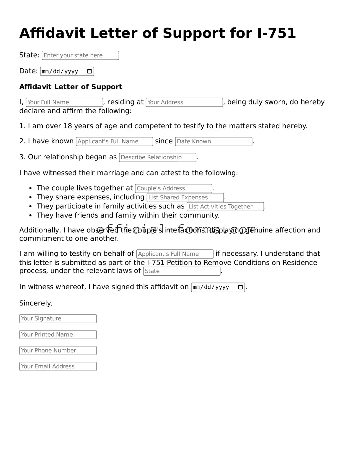 Attorney-Verified Affidavit Letter of Support for I-751 Template