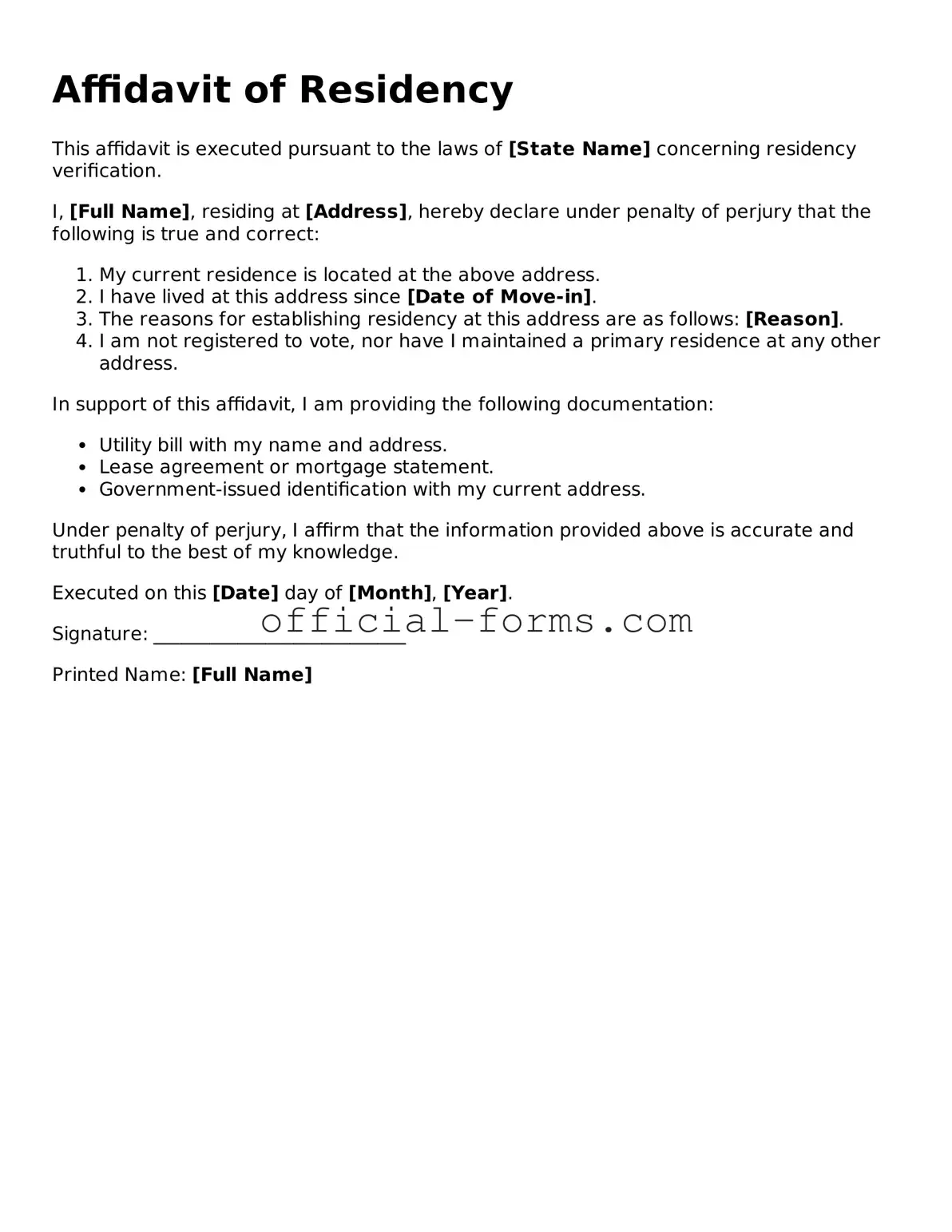 Attorney-Verified Affidavit of Residency Template