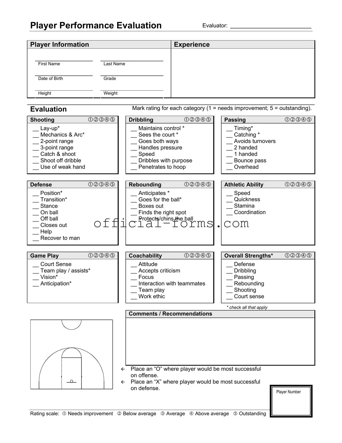 Blank Basketball Evaluation Form
