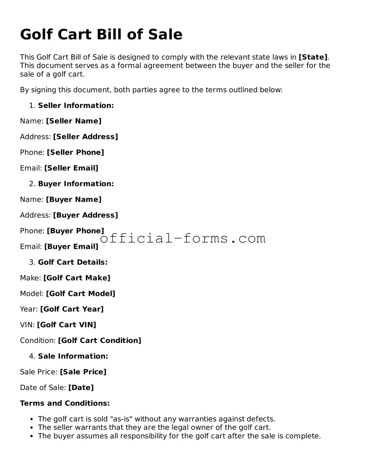 Attorney-Verified Golf Cart Bill of Sale Template