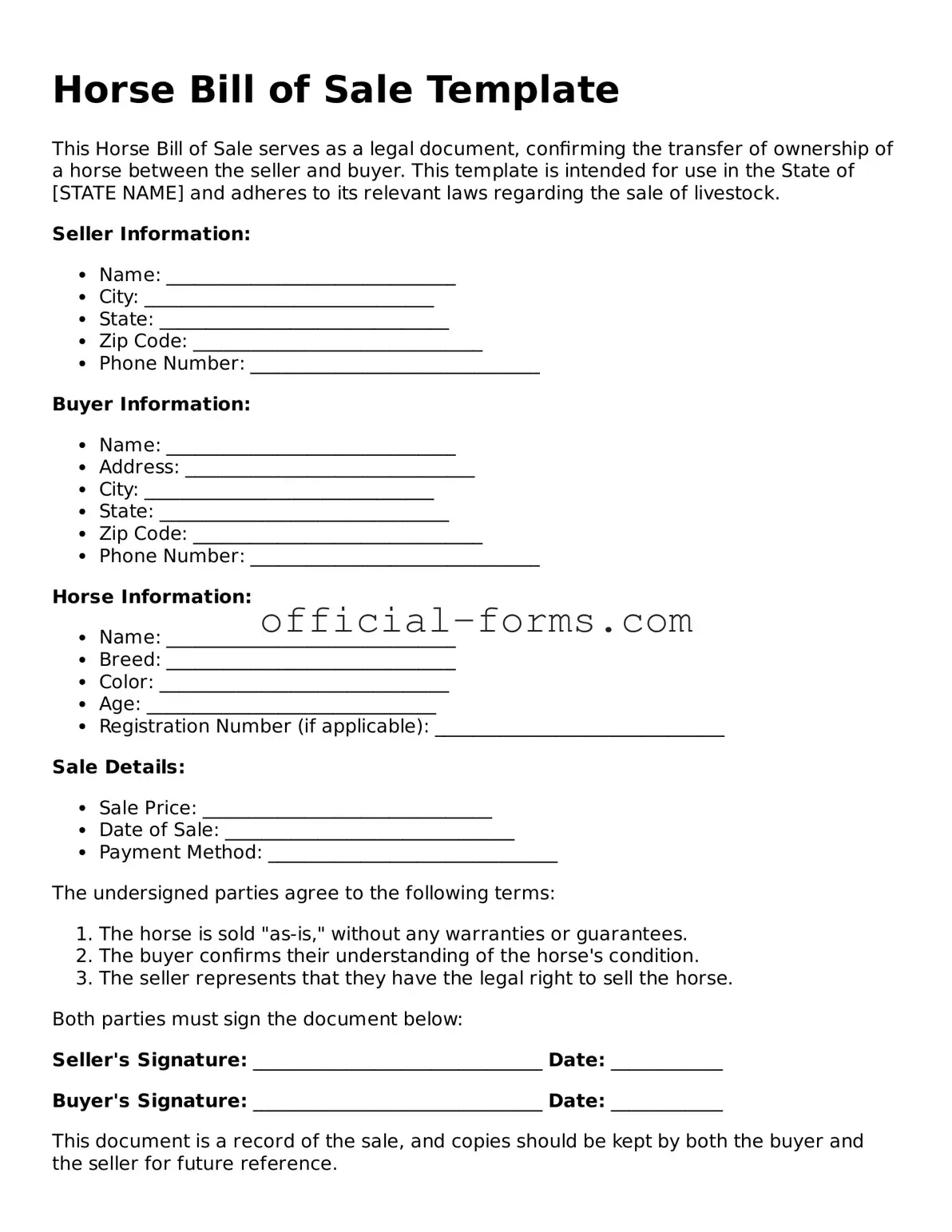 Attorney-Verified Horse Bill of Sale Template