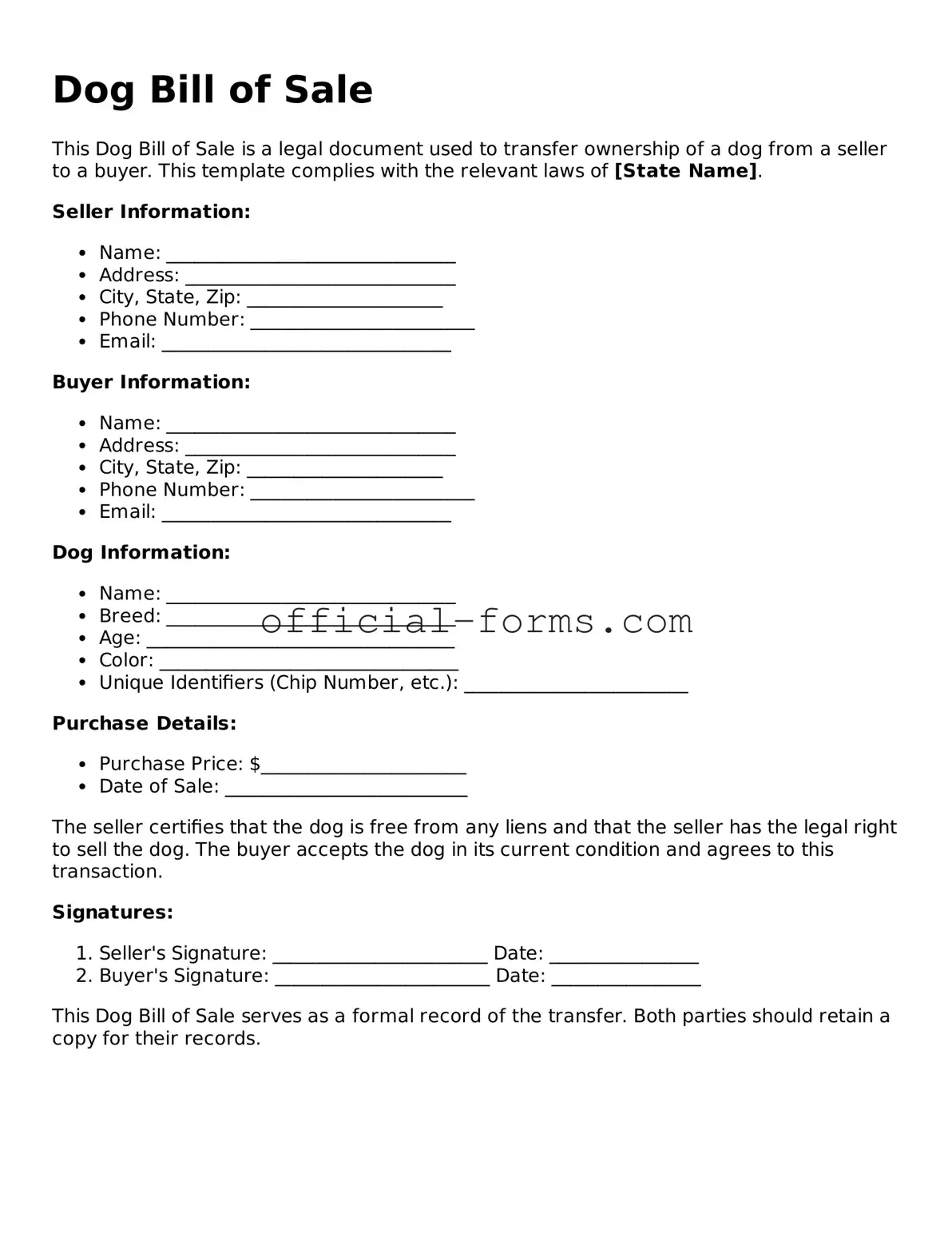 Attorney-Verified Dog Bill of Sale Template