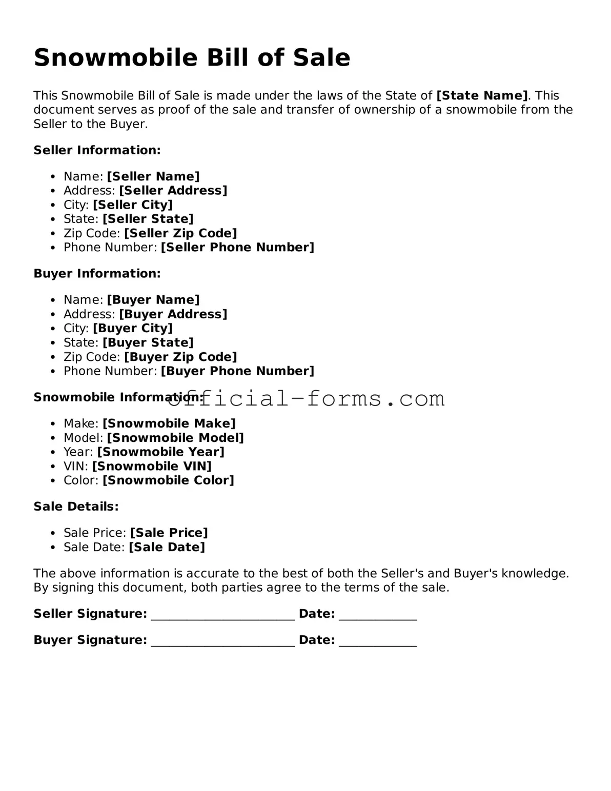 Attorney-Verified Snowmobile Bill of Sale Template