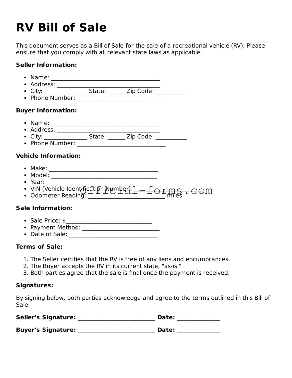 Attorney-Verified RV Bill of Sale Template