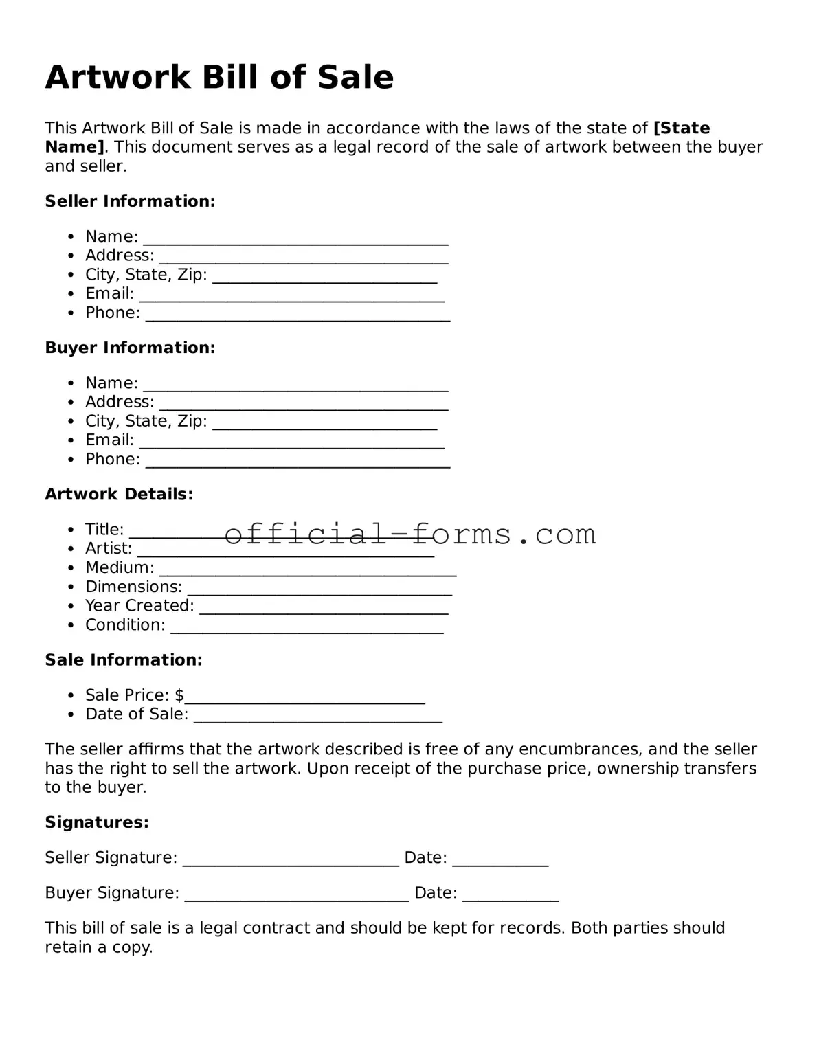 Attorney-Verified Artwork Bill of Sale Template