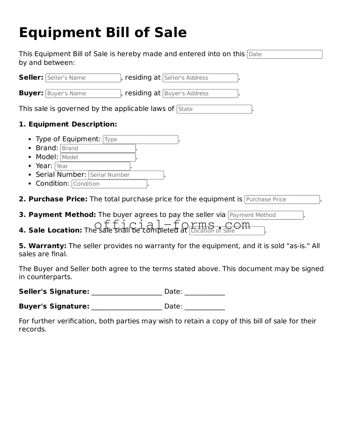 Attorney-Verified Equipment Bill of Sale Template
