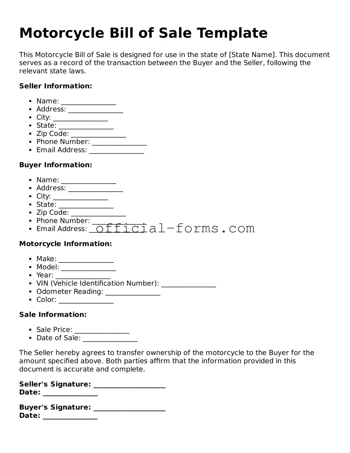 Attorney-Verified Motorcycle Bill of Sale Template