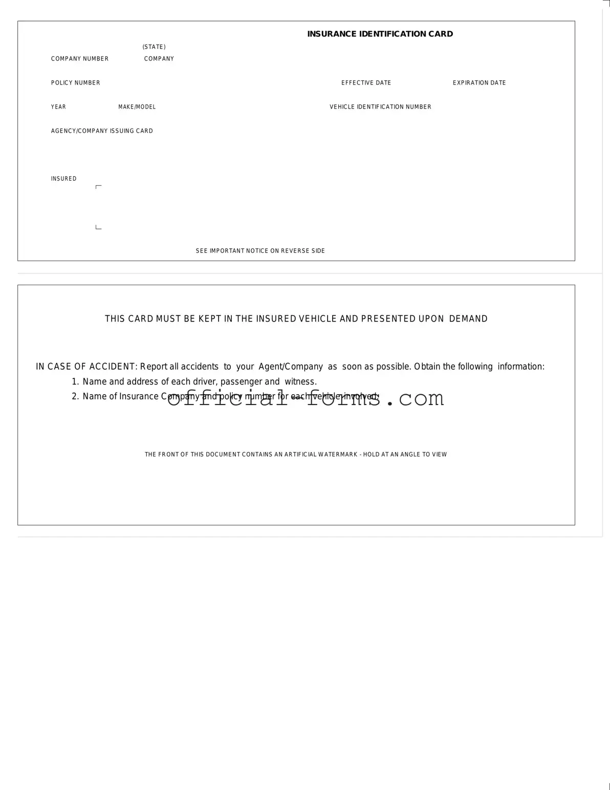Blank Auto Insurance Card Form