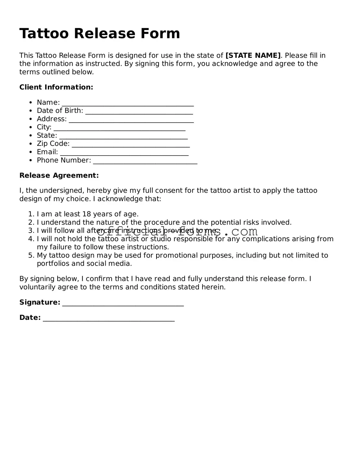 Attorney-Verified Tattoo Release Template