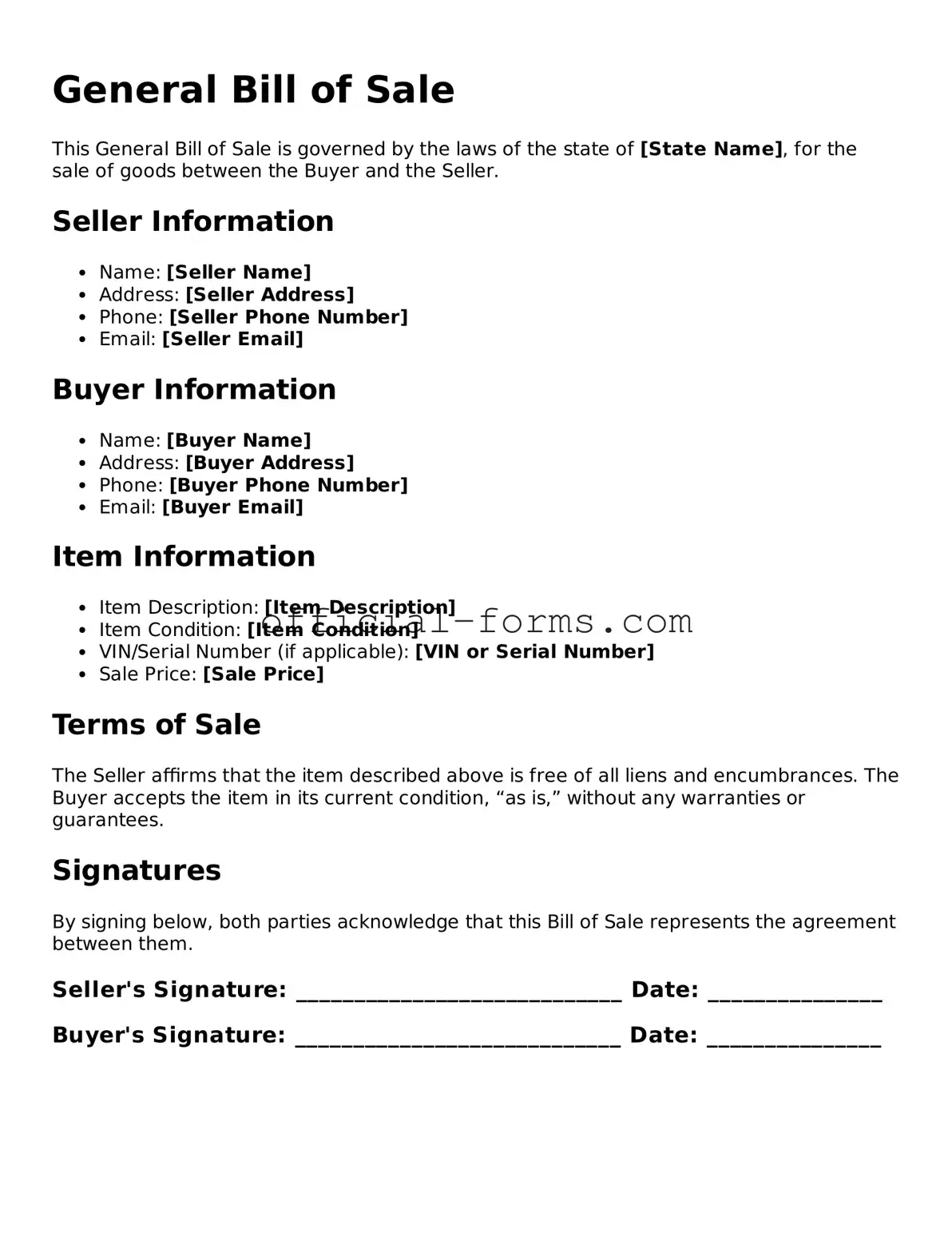 Attorney-Verified General Bill of Sale Template