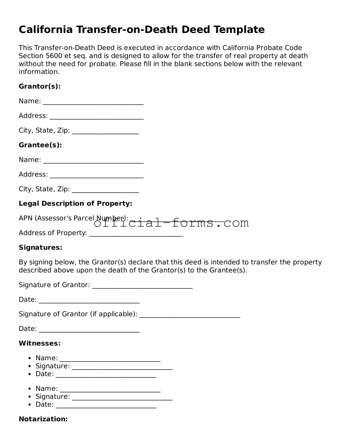 Official California Transfer-on-Death Deed Document