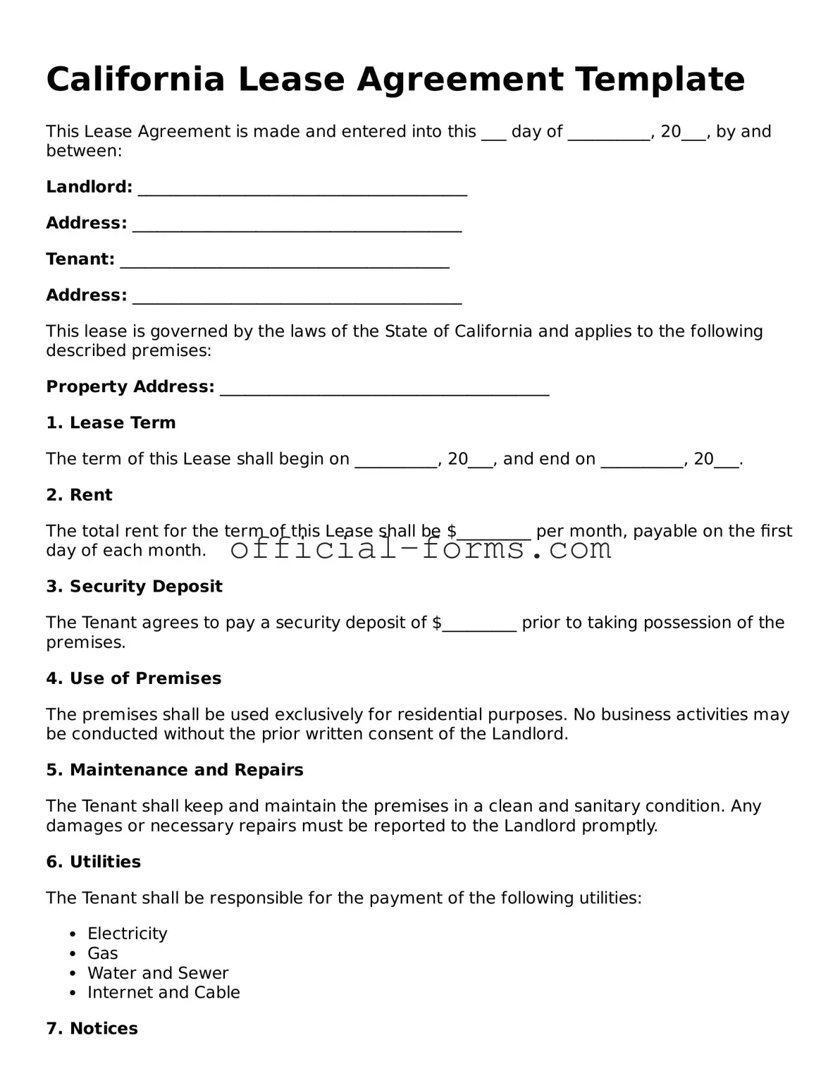 Official California Lease Agreement Document
