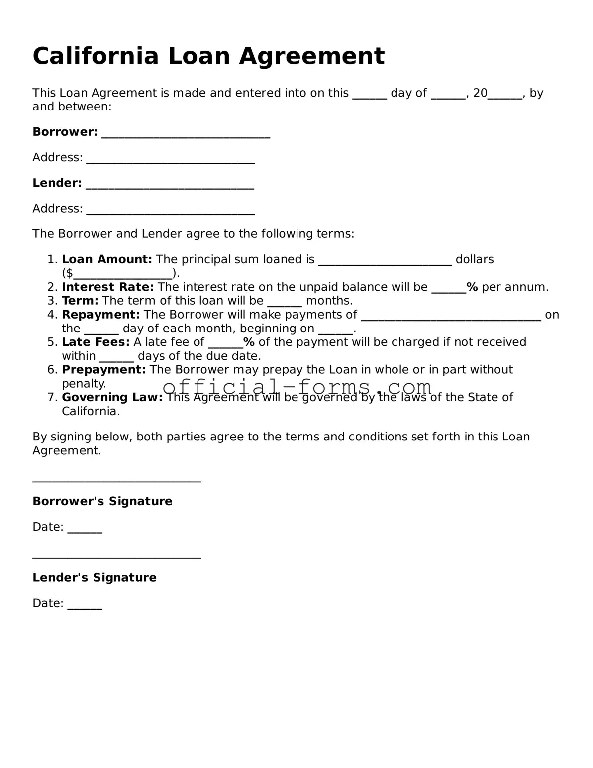 Official California Loan Agreement Document
