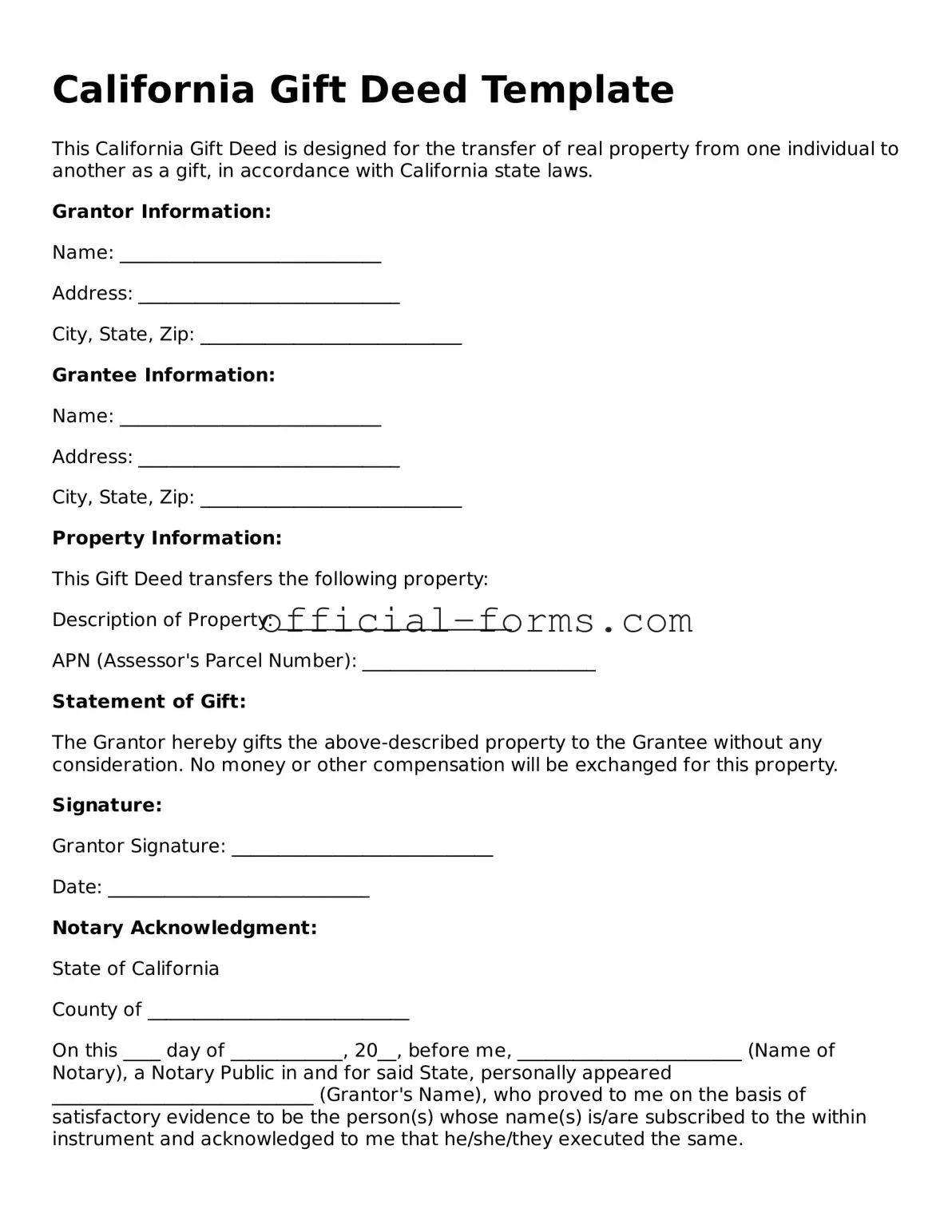 Official California Gift Deed Document