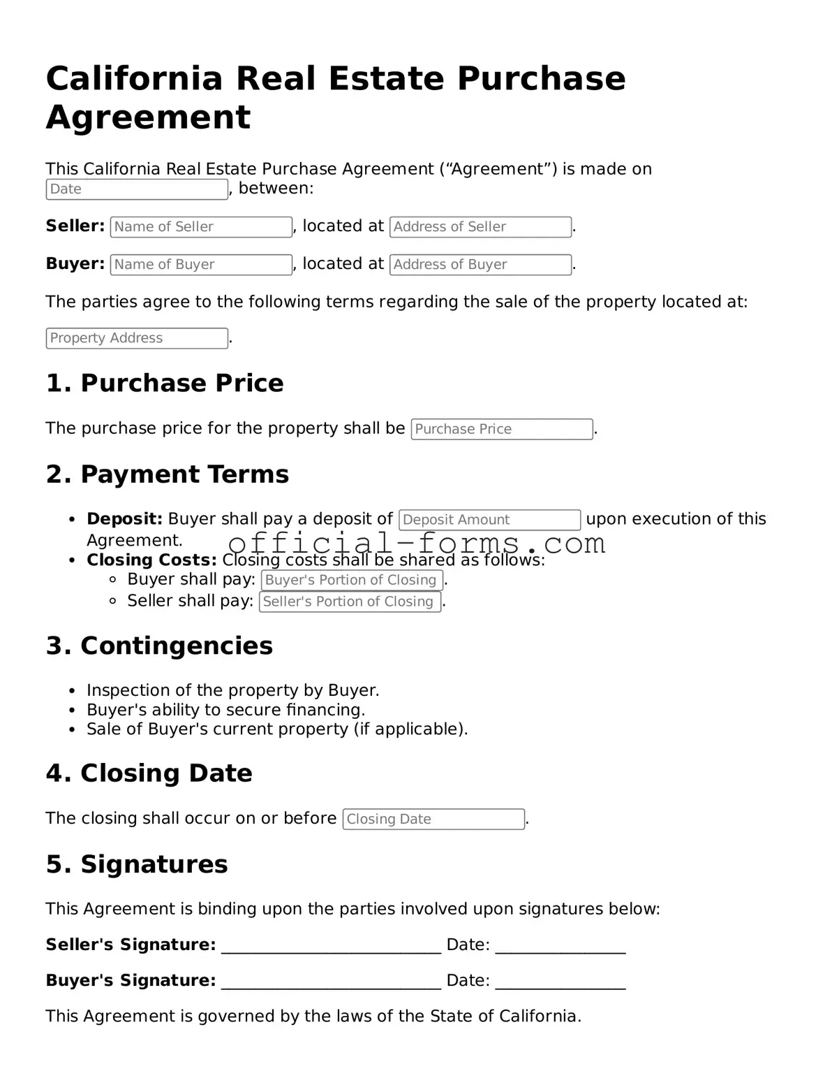 Official California Real Estate Purchase Agreement Document
