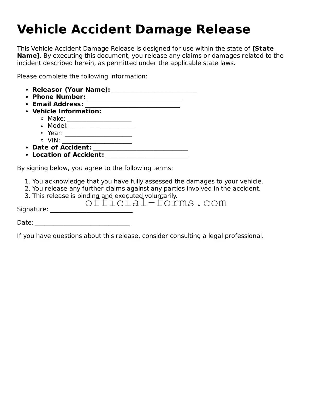 Attorney-Verified Vehicle Accident Damage Release Template