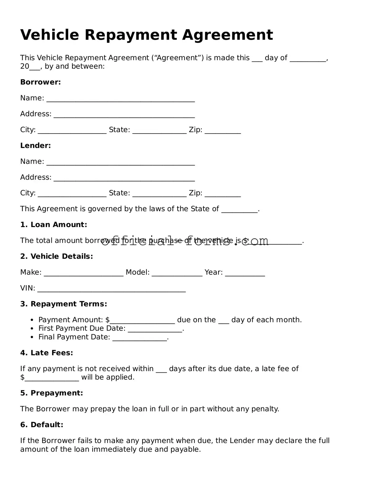 Attorney-Verified Vehicle Repayment Agreement Template