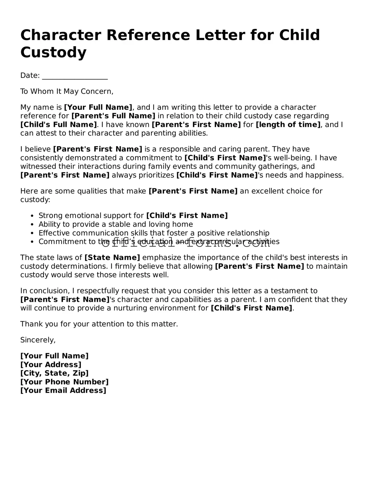 Attorney-Verified Character Reference Letter for Child Custody Template