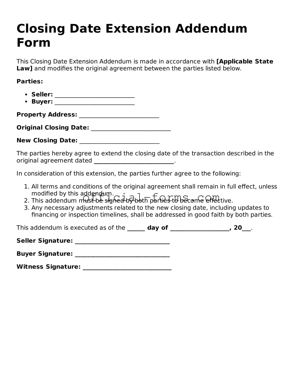 Attorney-Verified Closing Date Extension Addendum Form Template