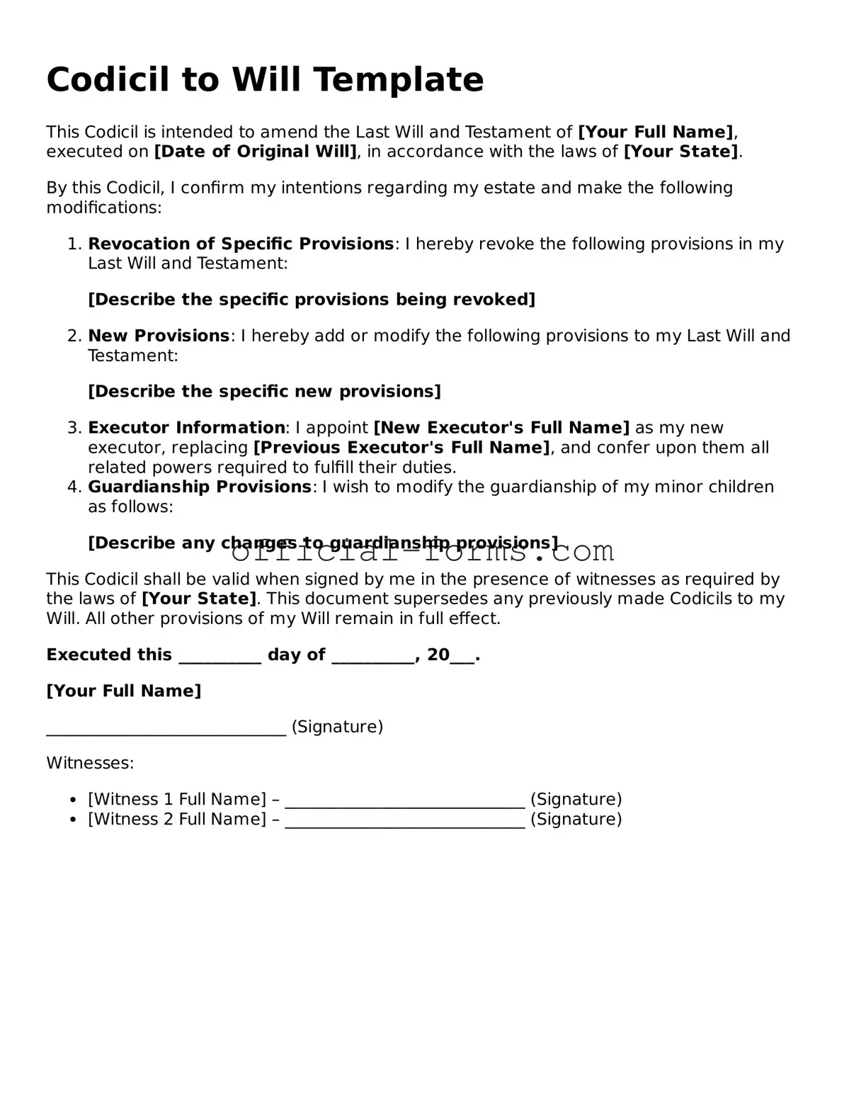 Attorney-Verified Codicil to Will Template