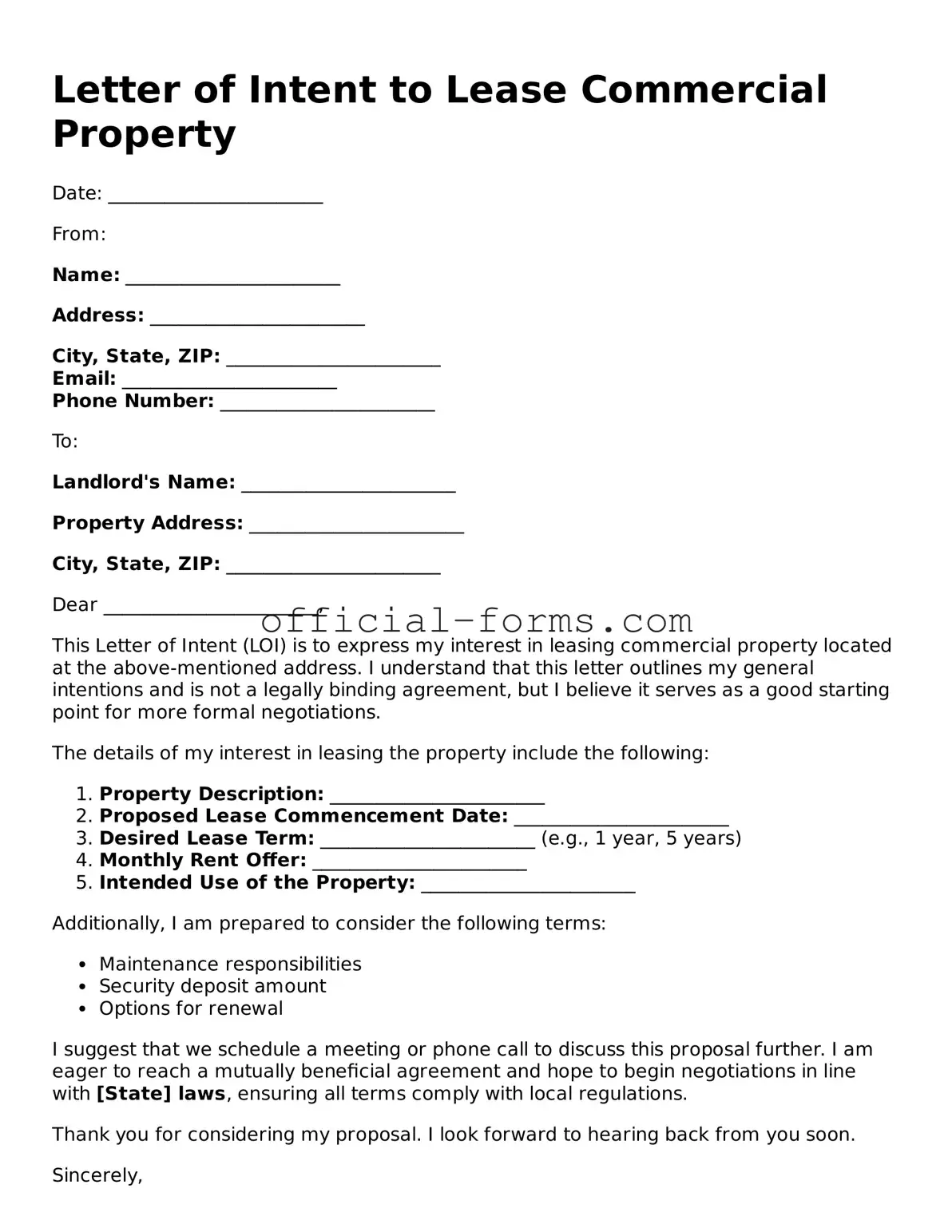 Attorney-Verified Letter of Intent to Lease Commercial Property Template