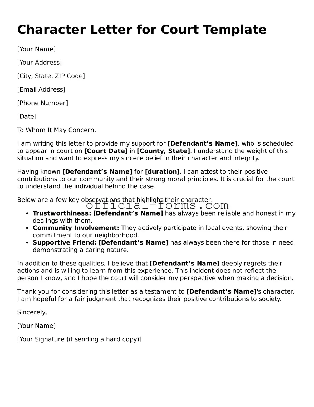 Attorney-Verified Character Letter for Court Template