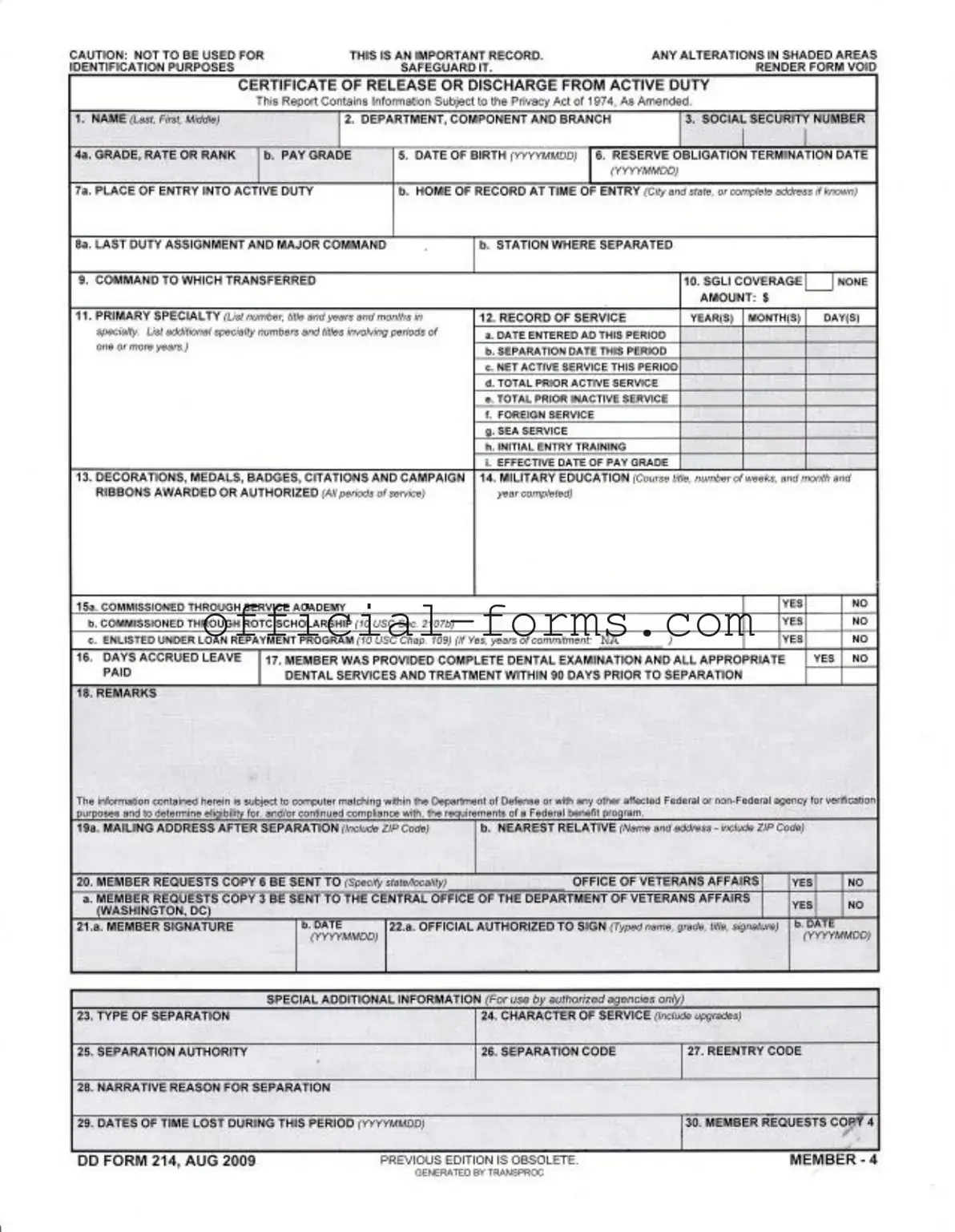Blank Dd 214 Form
