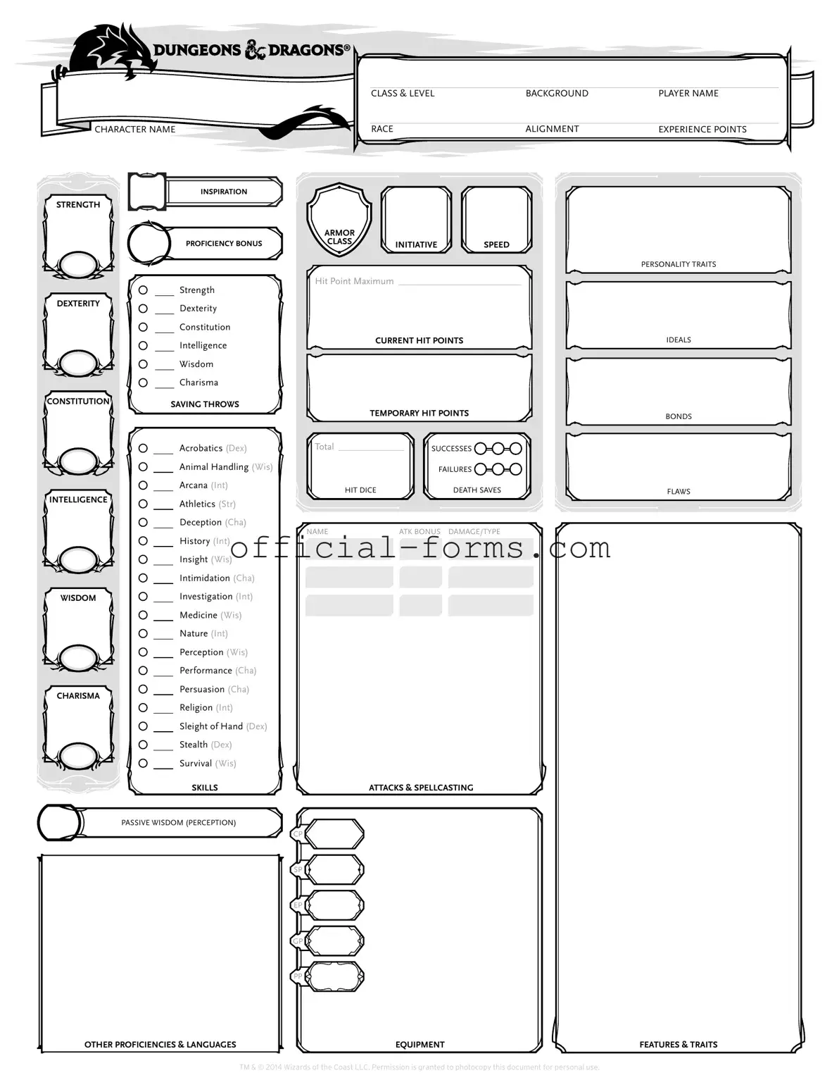 Blank Dnd Character Sheet Form
