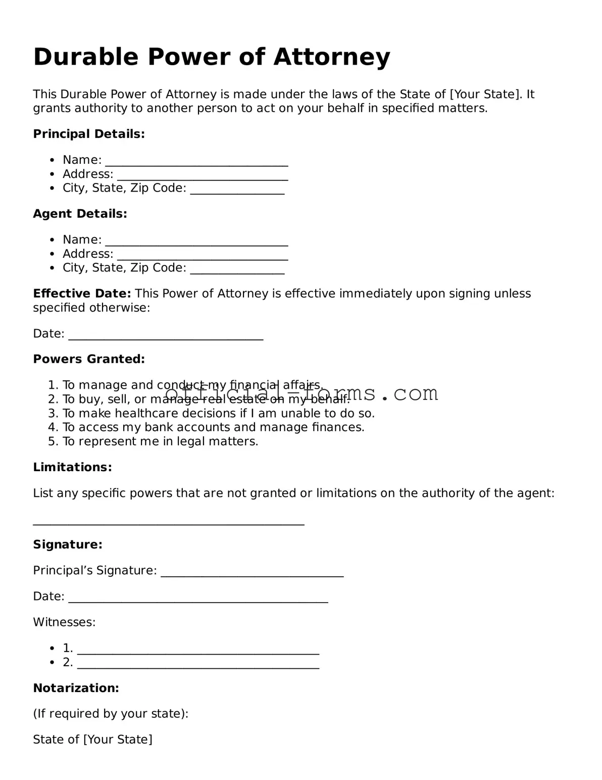 Attorney-Verified Durable Power of Attorney Template