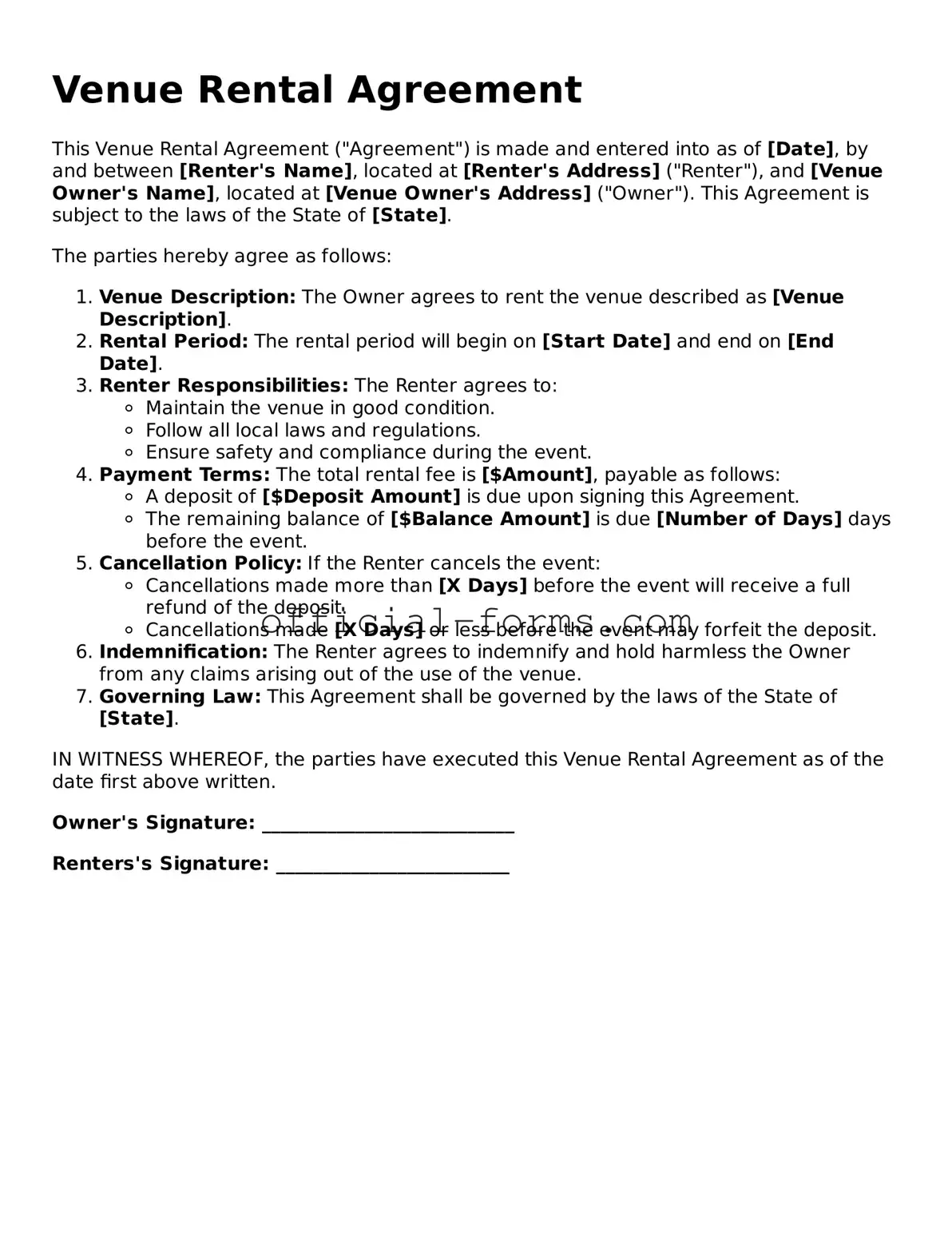 Attorney-Verified Venue Rental Agreement Template