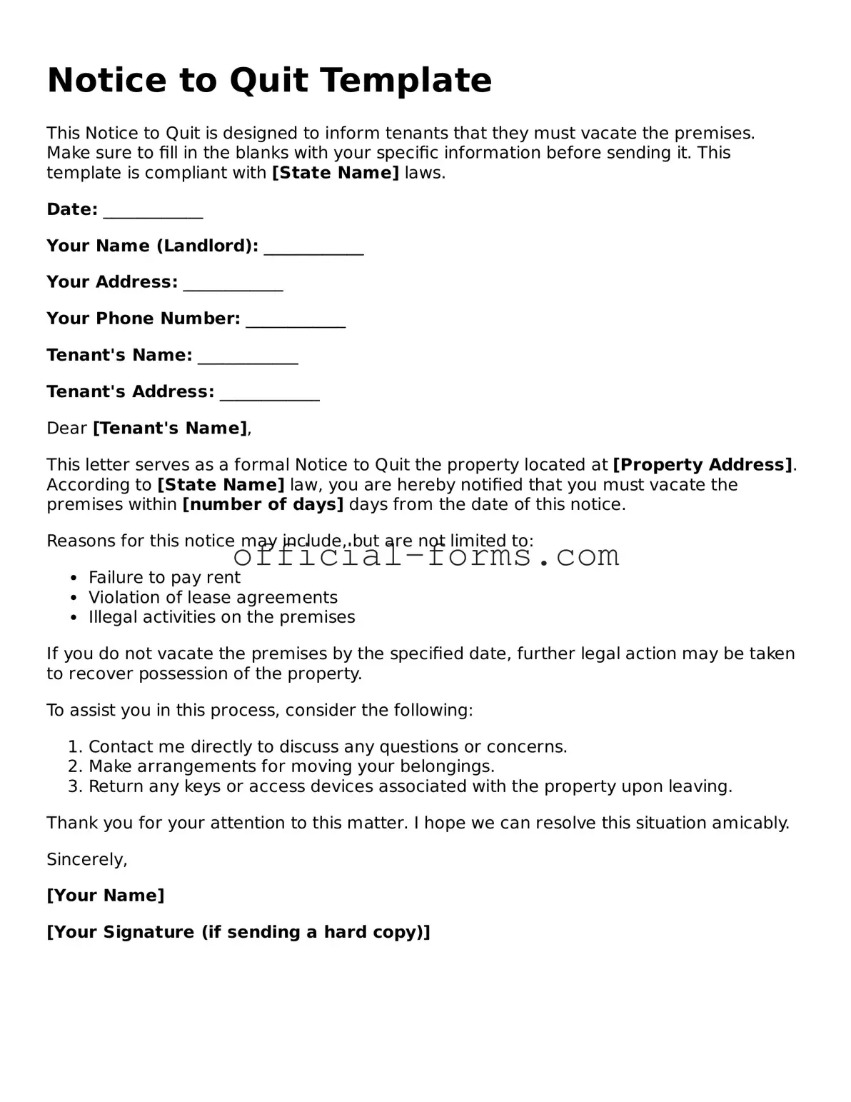 Attorney-Verified Notice to Quit Template