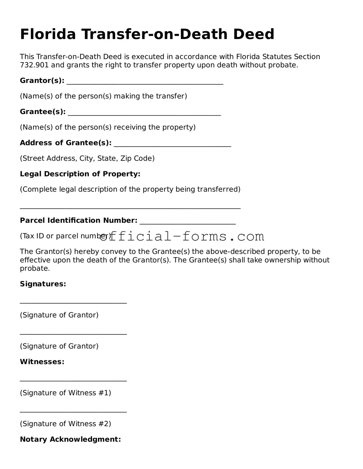 Official Florida Transfer-on-Death Deed Document