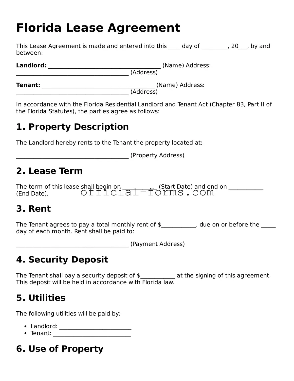 Official Florida Lease Agreement Document