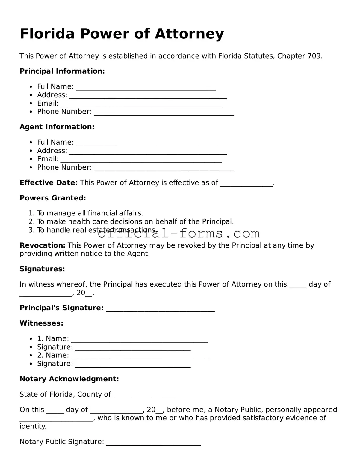 Official Florida Power of Attorney Document