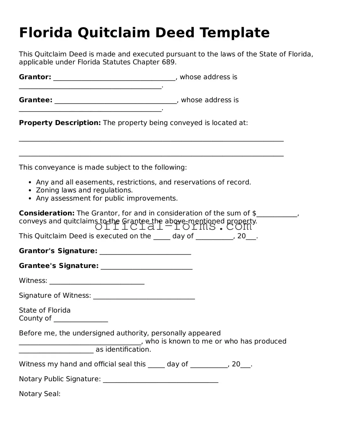 Official Florida Quitclaim Deed Document