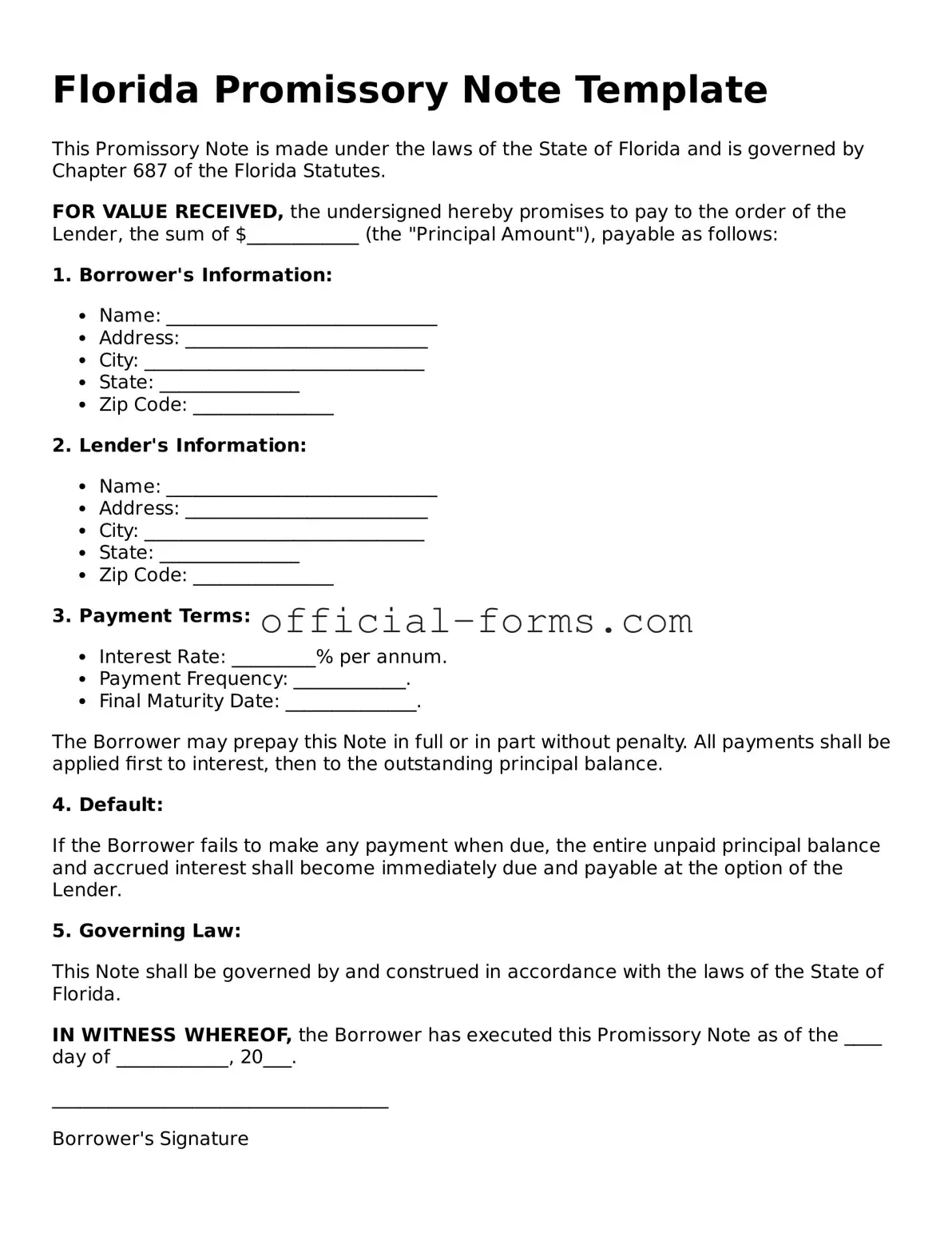 Official Florida Promissory Note Document