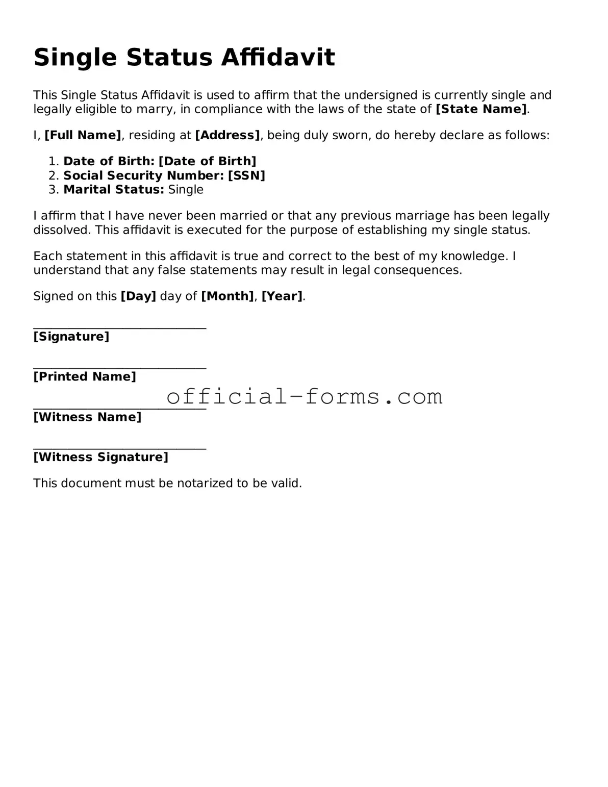 Attorney-Verified Single Status Affidavit Template