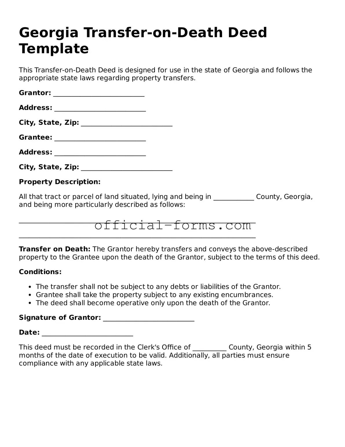 Official Georgia Transfer-on-Death Deed Document