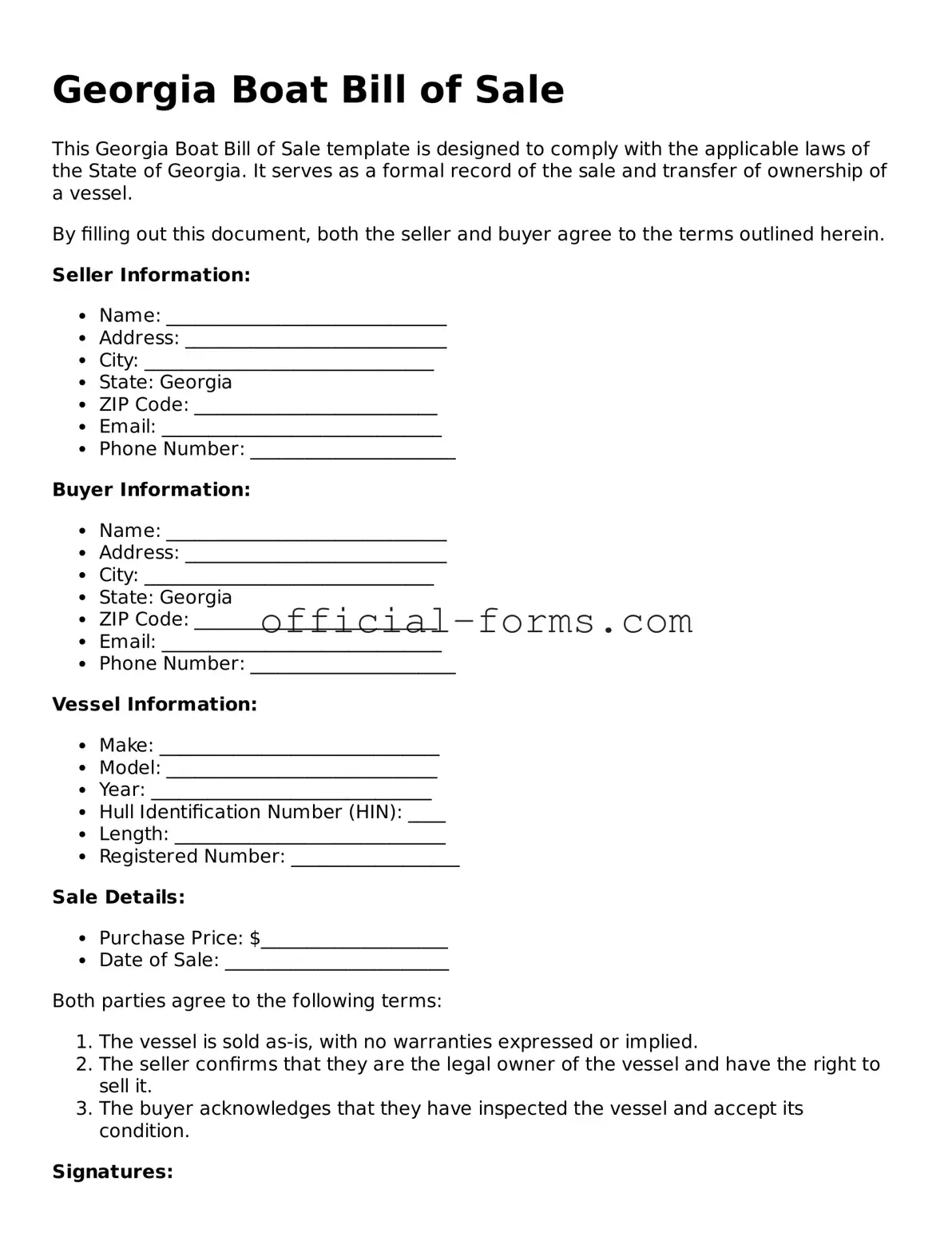 Official Georgia Boat Bill of Sale Document