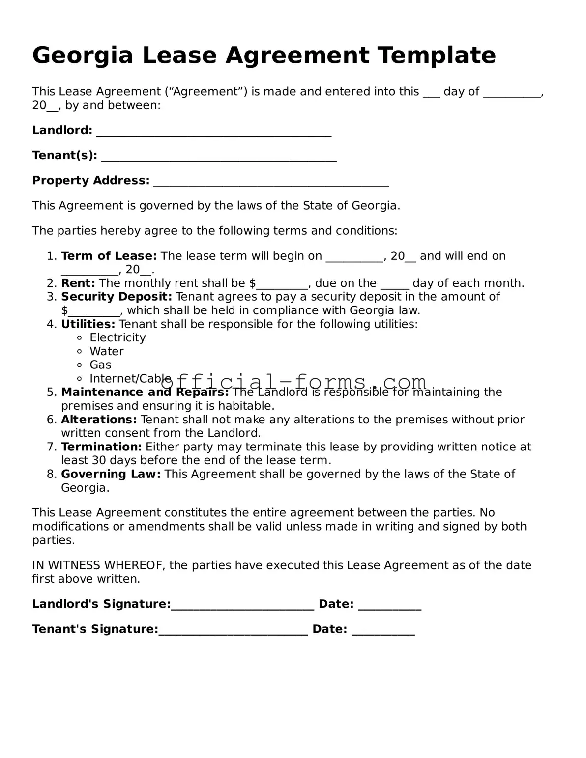 Official Georgia Lease Agreement Document