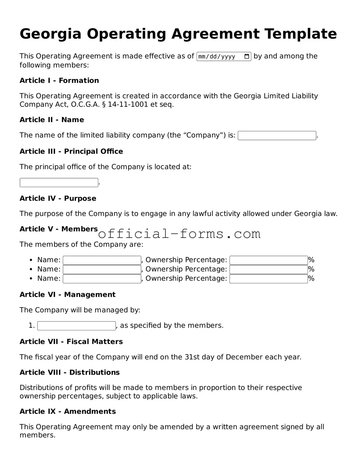 Official Georgia Operating Agreement Document