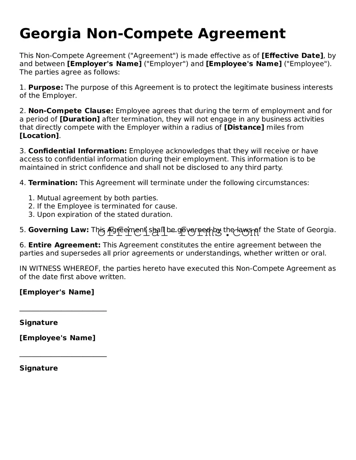Official Georgia Non-compete Agreement Document