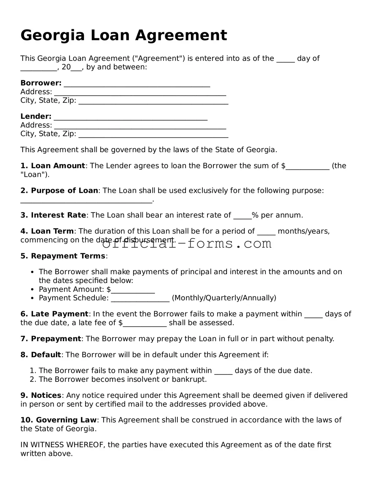 Official Georgia Loan Agreement Document