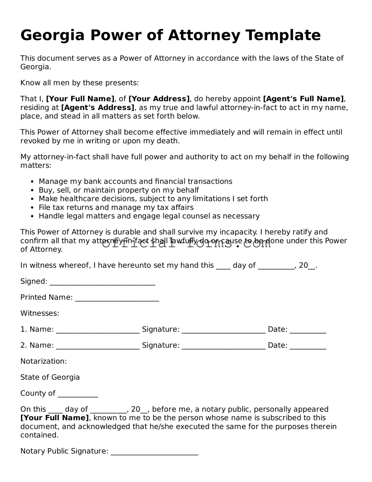 Official Georgia Power of Attorney Document