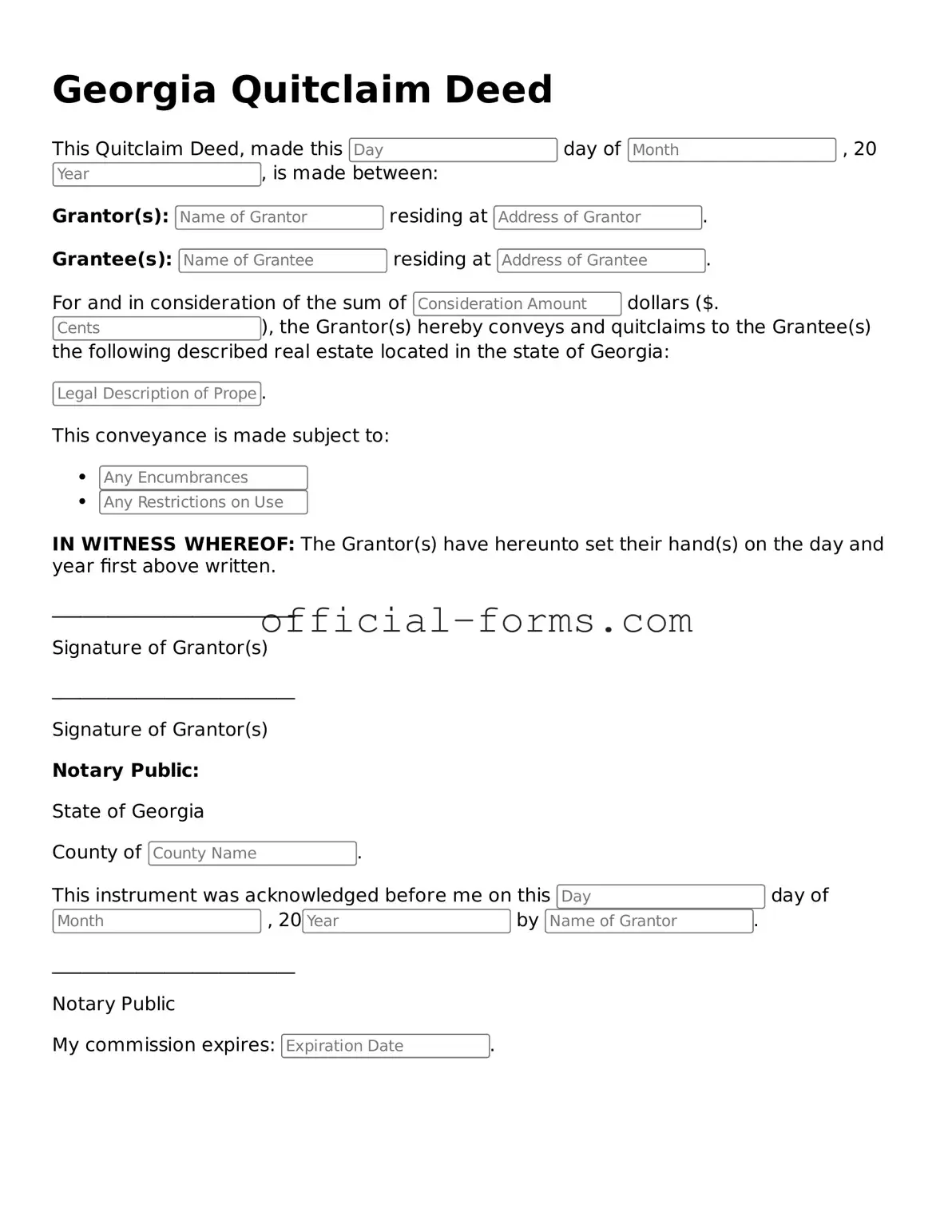 Official Georgia Quitclaim Deed Document