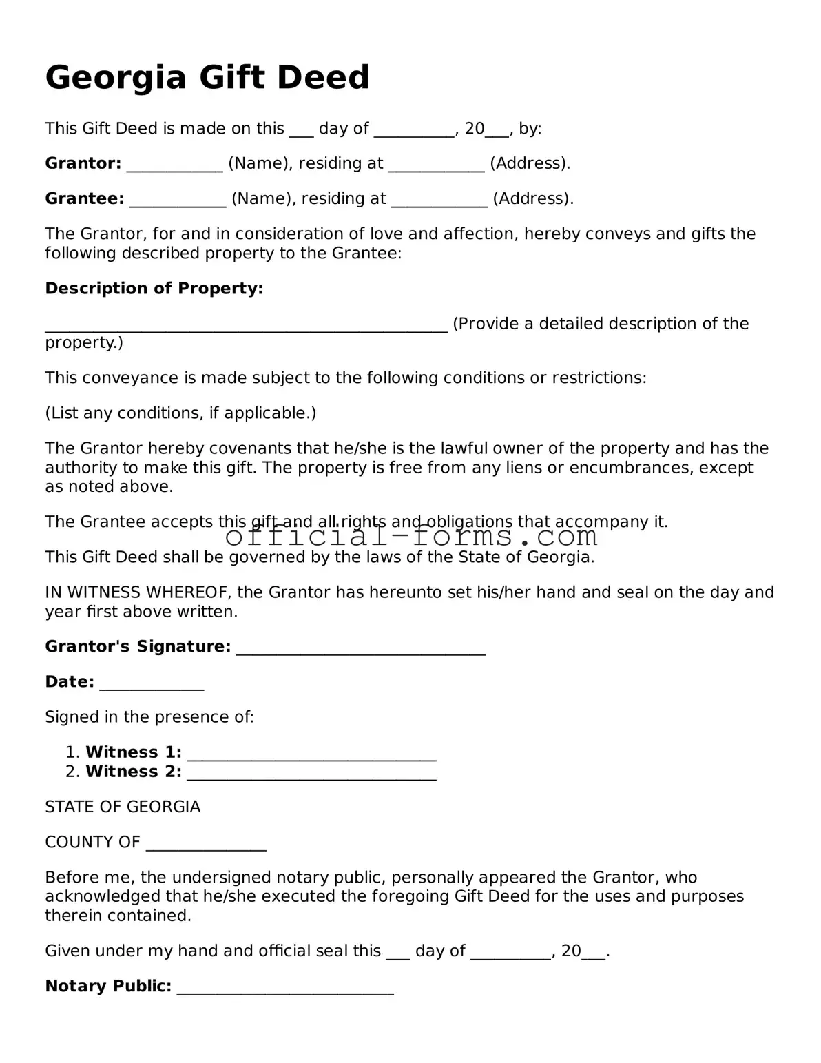 Official Georgia Gift Deed Document