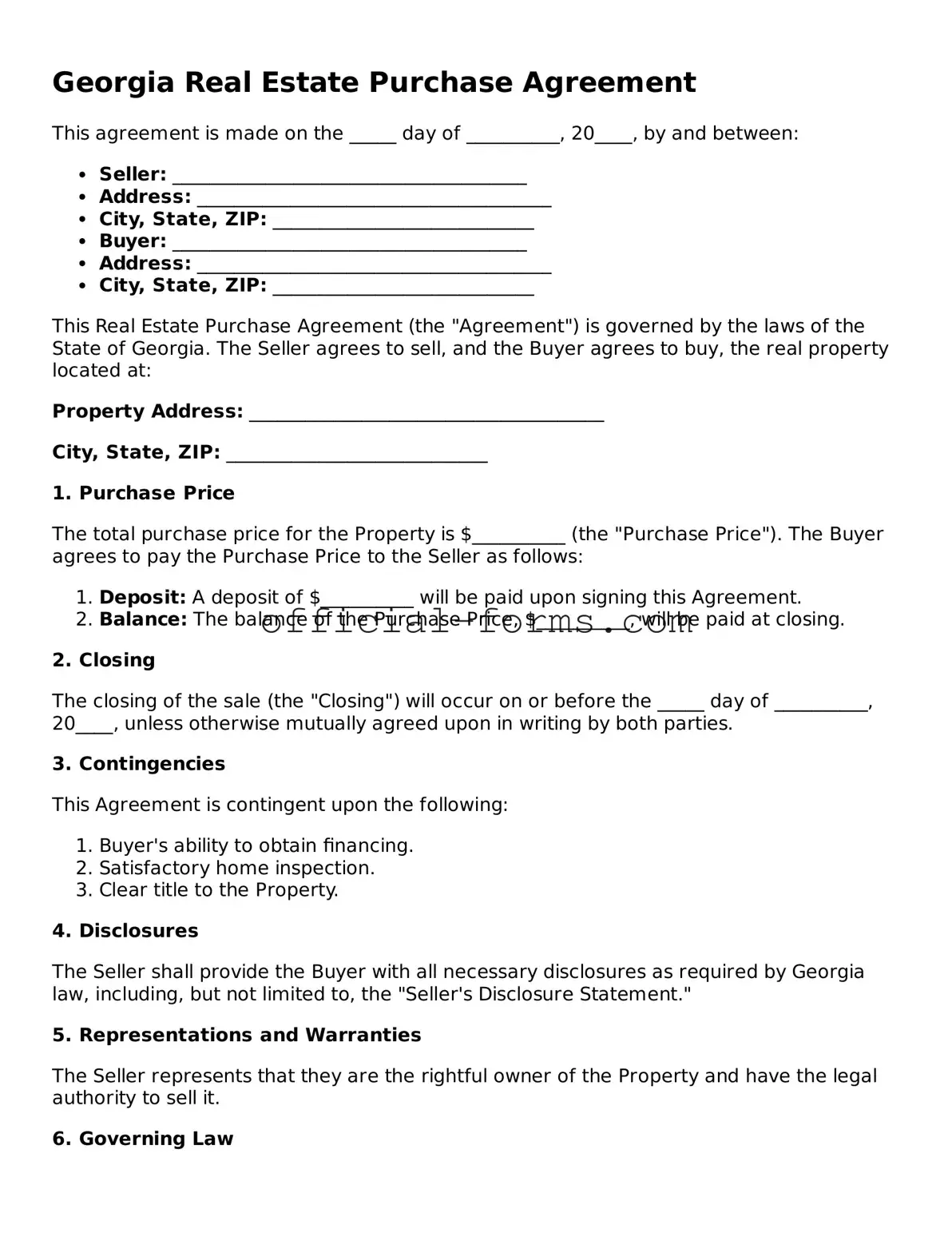 Official Georgia Real Estate Purchase Agreement Document