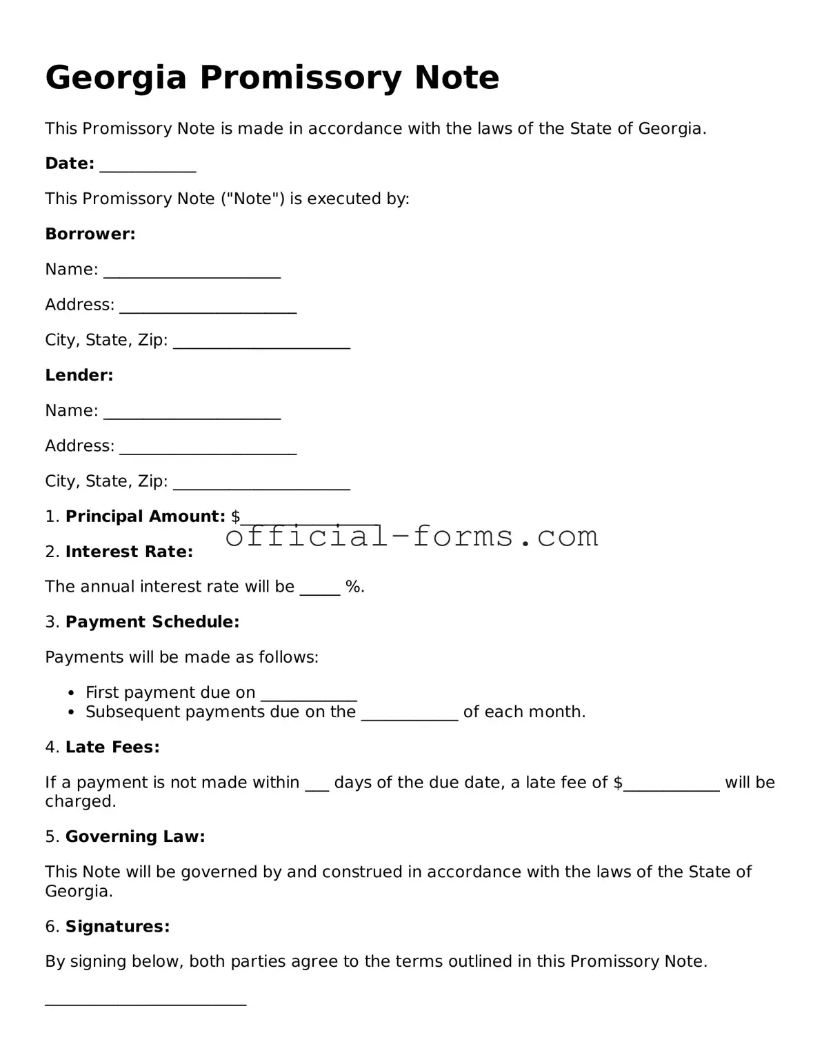 Official Georgia Promissory Note Document