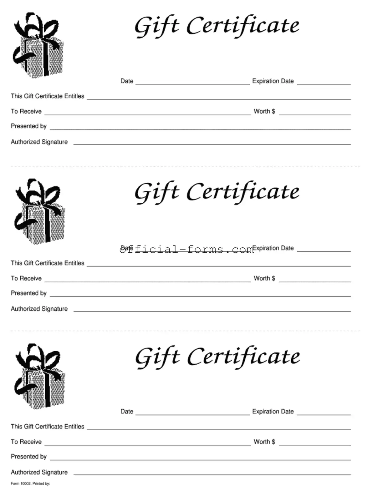 Blank Gift Certificate Form
